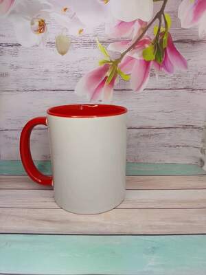 Біла чашка з червоною ручкою і серединкою + індивідуальний принт