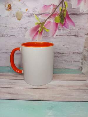 Чашка з оранжевою ручкою і серединкою + індивідуальний принт у вартість