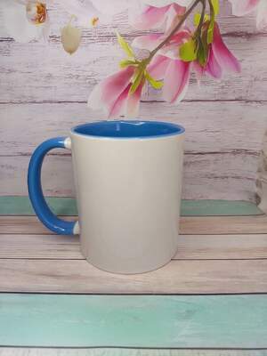 Чашка з голубою ручкою і серединкою + індивідуальний принт у вартості