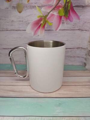 Біла металева чашка з білим карабіном | Стильна туристична чашка | Принт включено