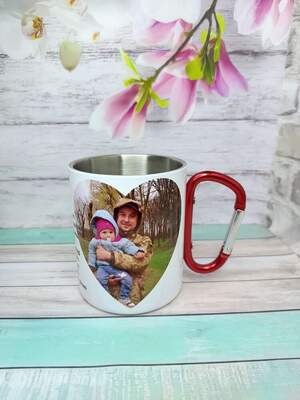 Металева чашка з двома фото у вигляді сердець | Подарункова туристична кружка 300 мл