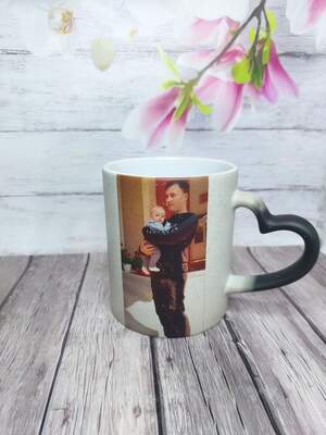 Чашка-хамелеон з блискітками для хрещеного тата з фото — персоналізований подарунок 330 мл