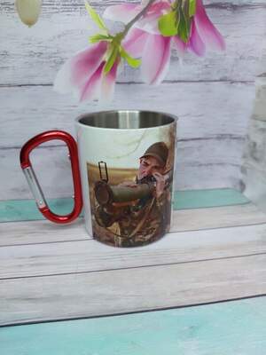 Металева чашка для військового «НГУ» з танком, ангелом та позивним, 300 мл — міцний подарунок захиснику