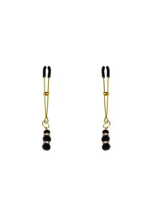 Тонкі затискачі для сосків з підвіскою Feral Feelings - Thin nipple clamps, золото/чорний