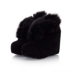 Fashionable Warm Fur Pure Color Wedge Boots Fashionable Warm Fur Pure Color Wedge Boots