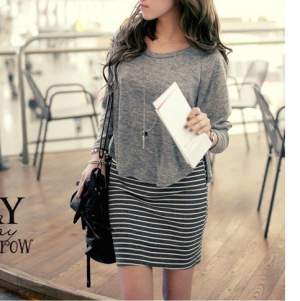 Two Pieces Wool Stripe Dress