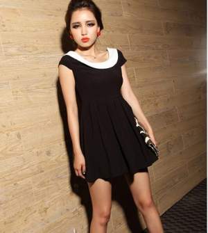 Style Retro Backless Design High Waist Bouffant Dress Black&White Style Retro Backless Design High Waist Bouffant Dress Black&White