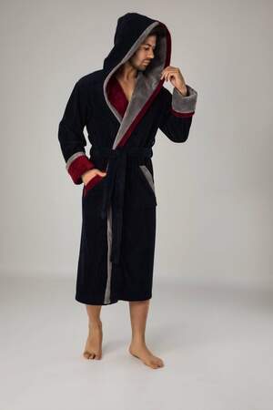 Халат чоловічий довгий з капюшоном Nusa 1200 LACIVERT/KIRMIZI