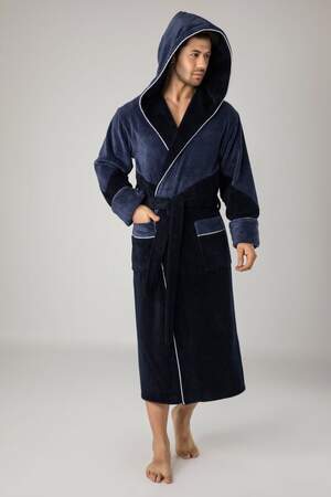 Махровий чоловічий халат довгий з капюшоном Nusa 1215