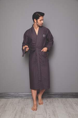 Чоловічий довгий вафельний халат Nusa 12680 A. KAHVE