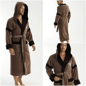 Чоловічий махровий халат з капюшоном довгий Nusa 1285