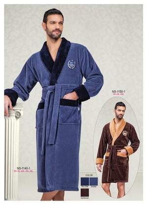Халат махровий чоловічий Nusa 1140-1 сіро-синій