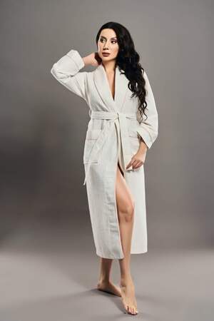 Жіночий вафельний халат Nusa 4250 крем