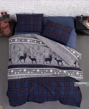 Полуторное фланелевое постельное белье First Choice Happiness Navy Blue