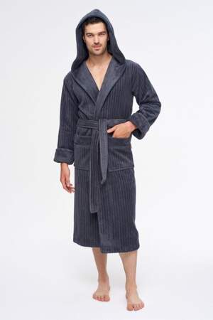 Чоловічий махровий халат з капюшоном довгий Nusa 1335