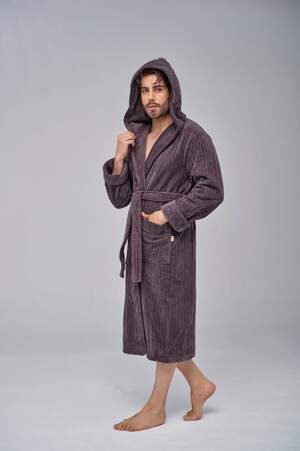 Чоловічий махровий халат з капюшоном довгий Nusa 1335