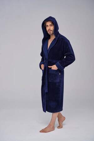 Чоловічий махровий халат з капюшоном довгий Nusa 2807