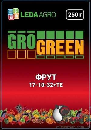 Добрива ГроГрін (GroGreen) Фрут NPK 17-10-32+ТЕ 250 г. Добрива ГроГрін (GroGreen) Фрут NPK 17-10-32+ТЕ 250 г.