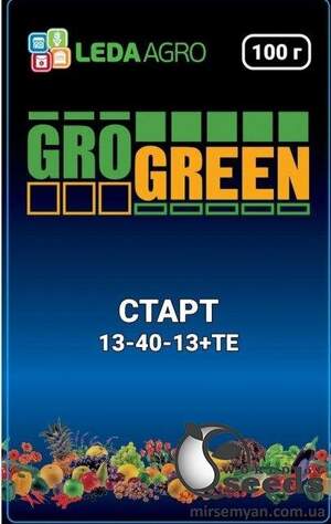 Добрива ГроГрін (GroGreen) Старт NPK 13-40-13+TE 100г. Добрива ГроГрін (GroGreen) Старт NPK 13-40-13+TE 100г.