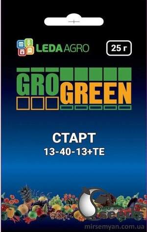 Добрива ГроГрін (GroGreen) Старт NPK 13-40-13+TE 25г. Добрива ГроГрін (GroGreen) Старт NPK 13-40-13+TE 25г.