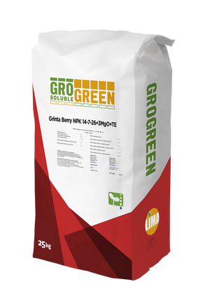 Добриво ГроГрін (GroGreen) Грінта Беррі NPK 14-7-26 + 3Mg + TE 25 кг Добриво ГроГрін (GroGreen) Грінта Беррі NPK 14-7-26 + 3Mg + TE 25 кг